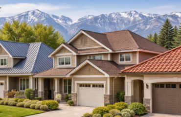 Different types of roofs on houses in a Utah neighborhood