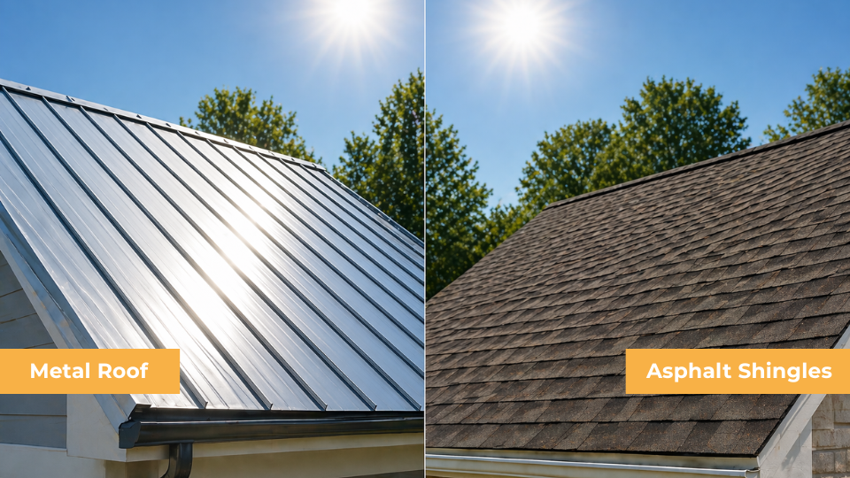 Are metal roofs cooler than shingles comparison under sunlight 