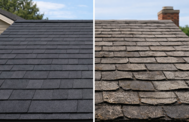 How old is my roof comparison showing new vs aging shingles on residential roof