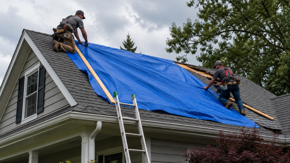 Emergency roof protection for homeowners with roof tarp installation after storm damage 